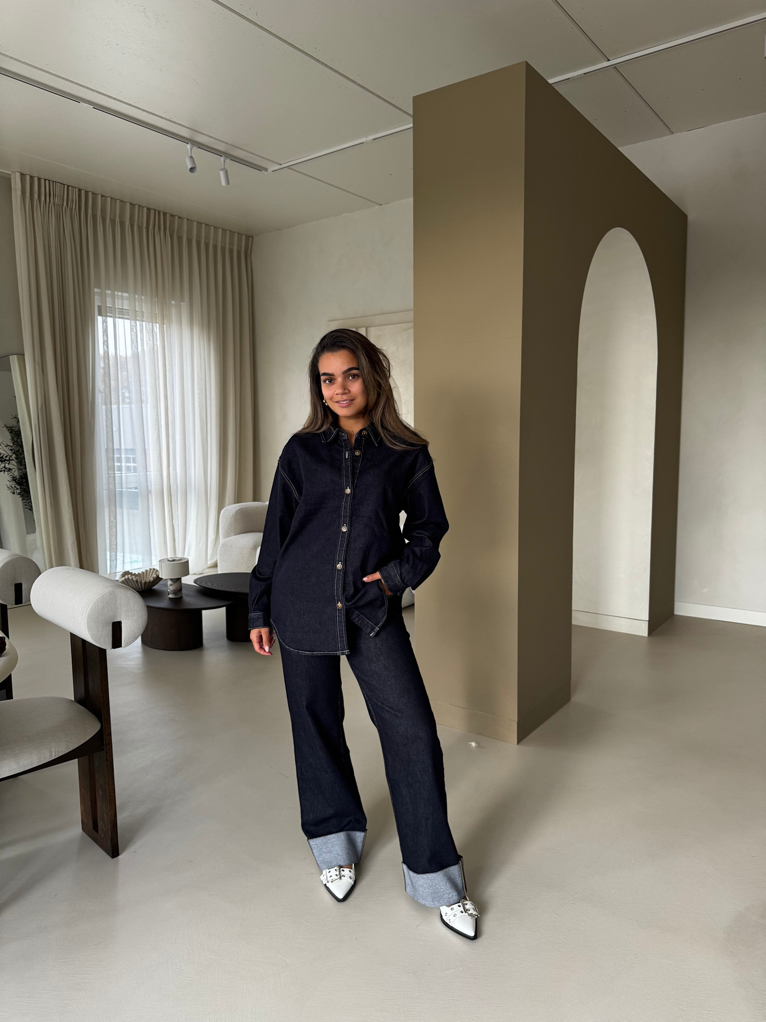 Stretch clean jeans omslag - Dark blue