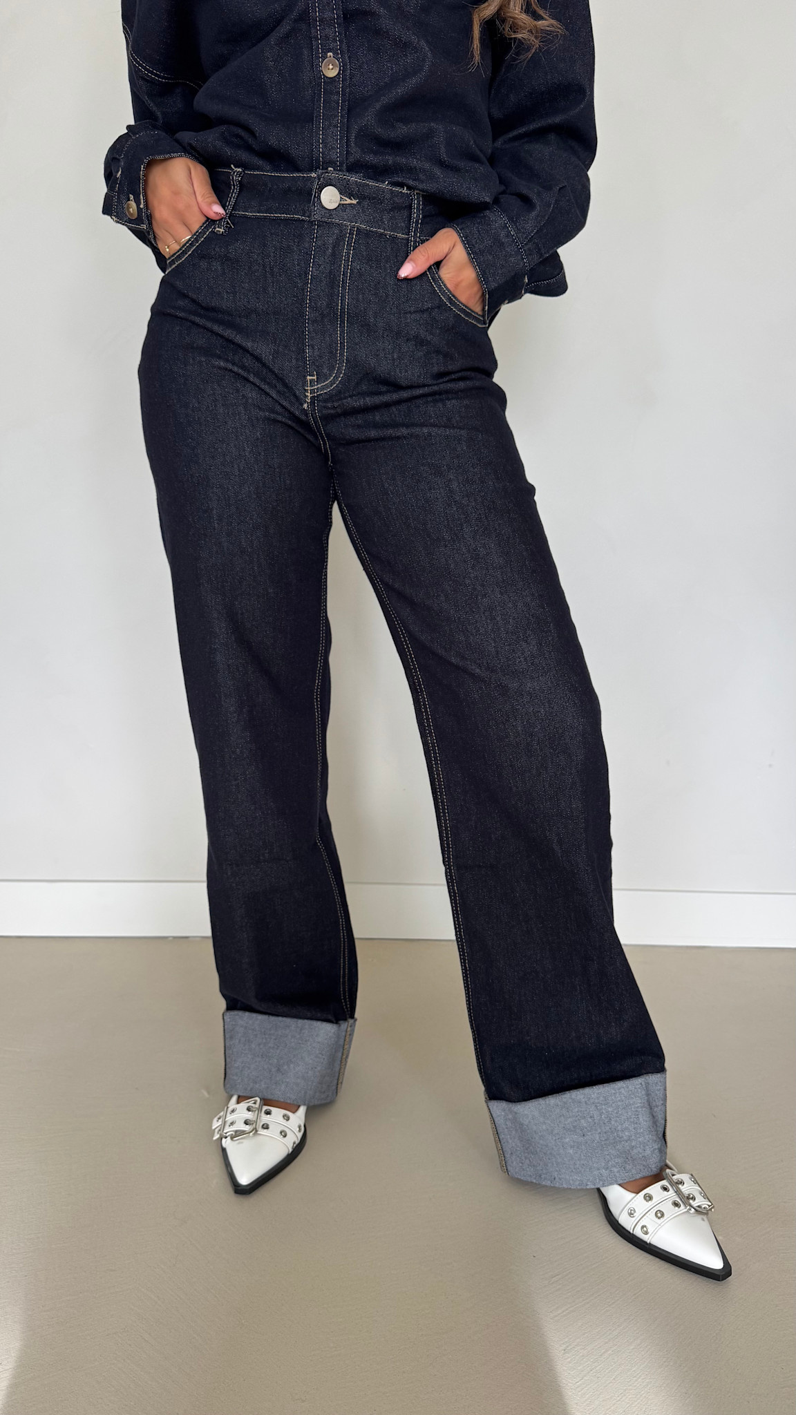 Stretch clean jeans omslag - Dark blue
