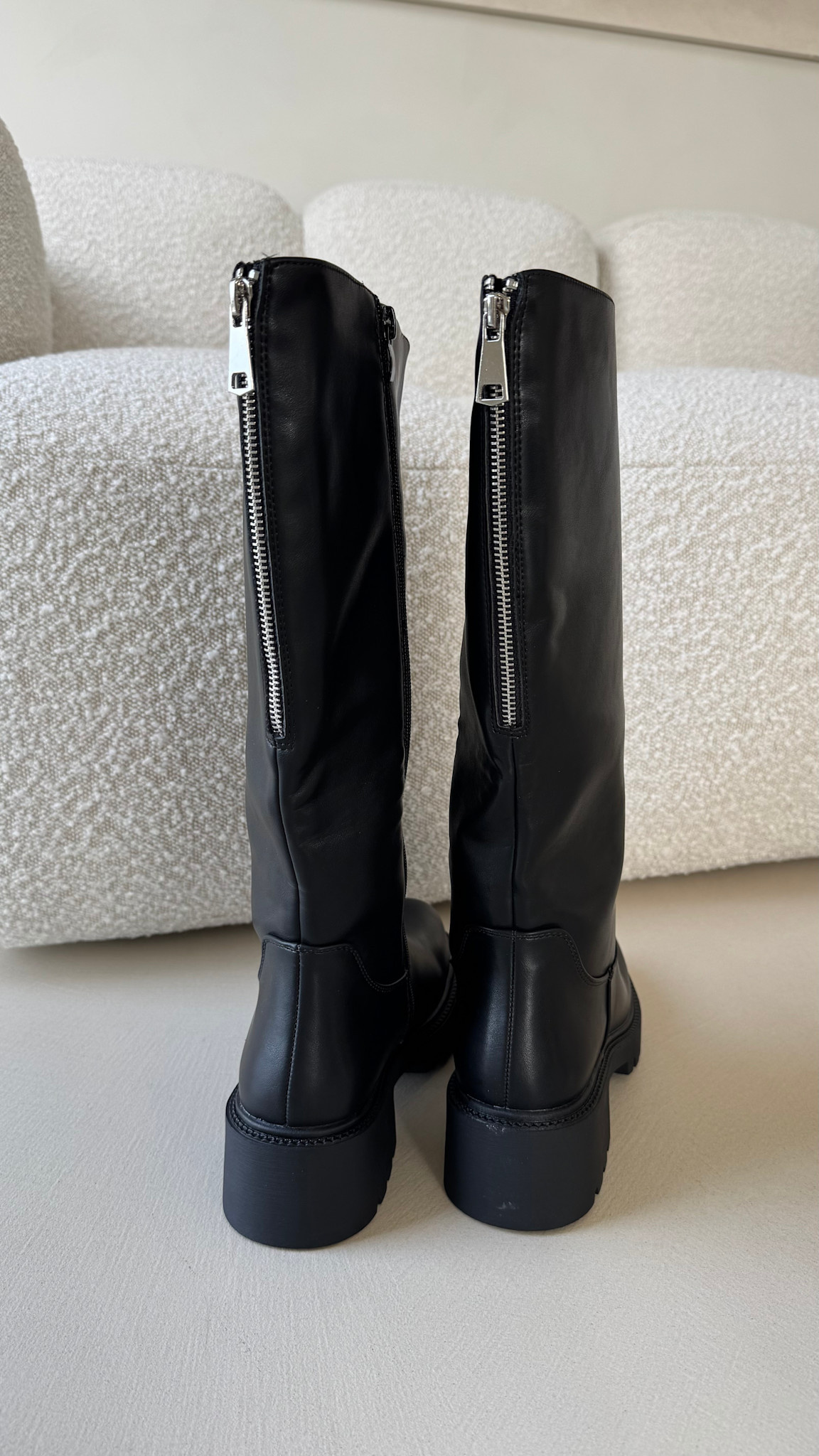 High boots chunky sole zipper - black
