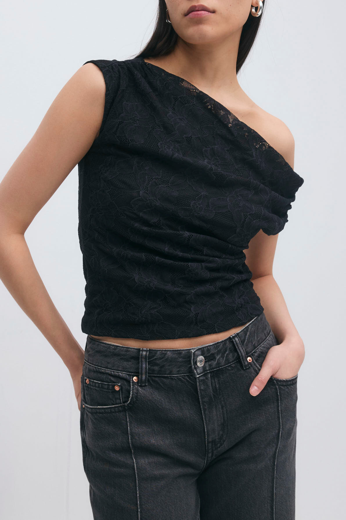 Asymmetric lace top 26691 black