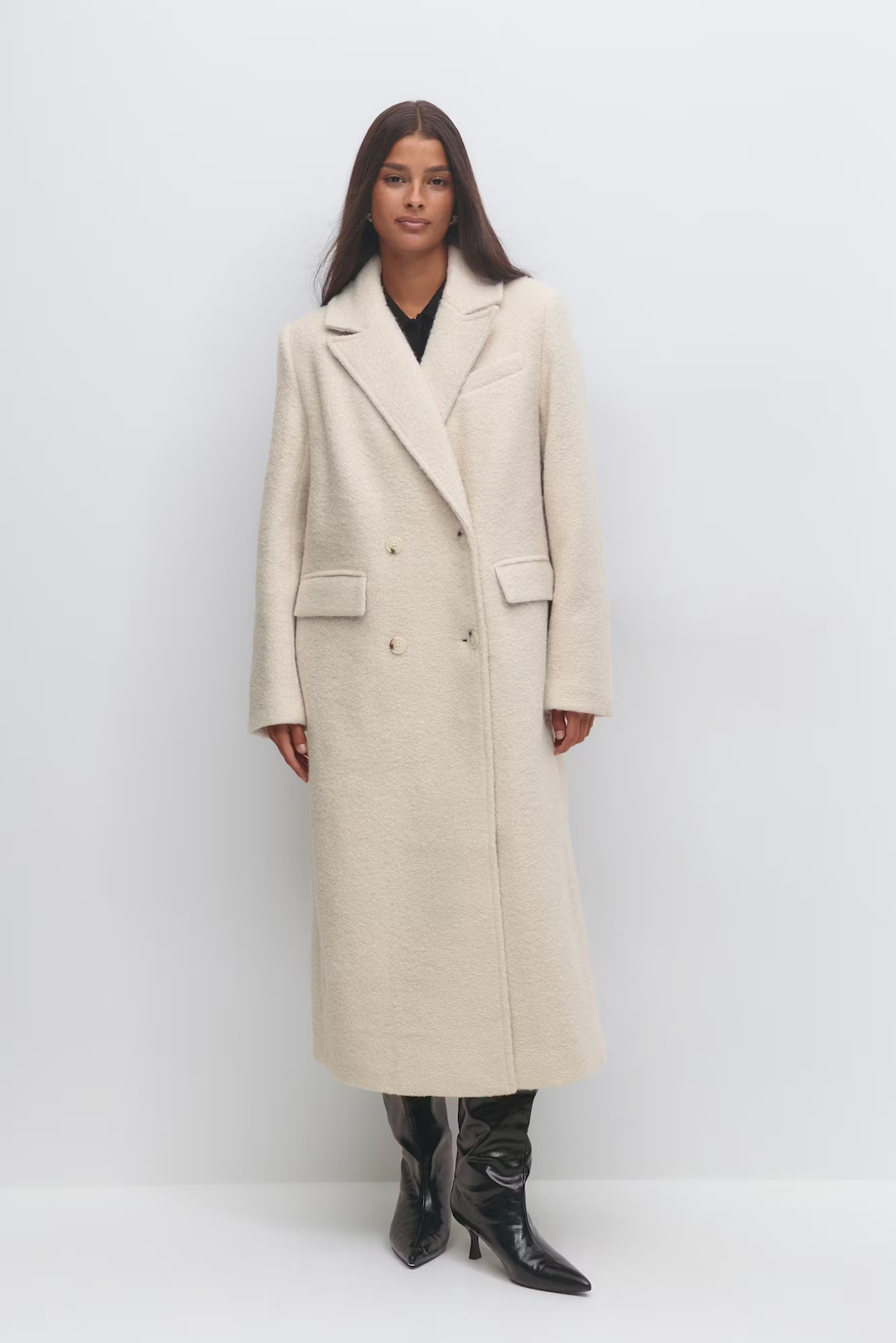 Long boucle coat 25983 cream