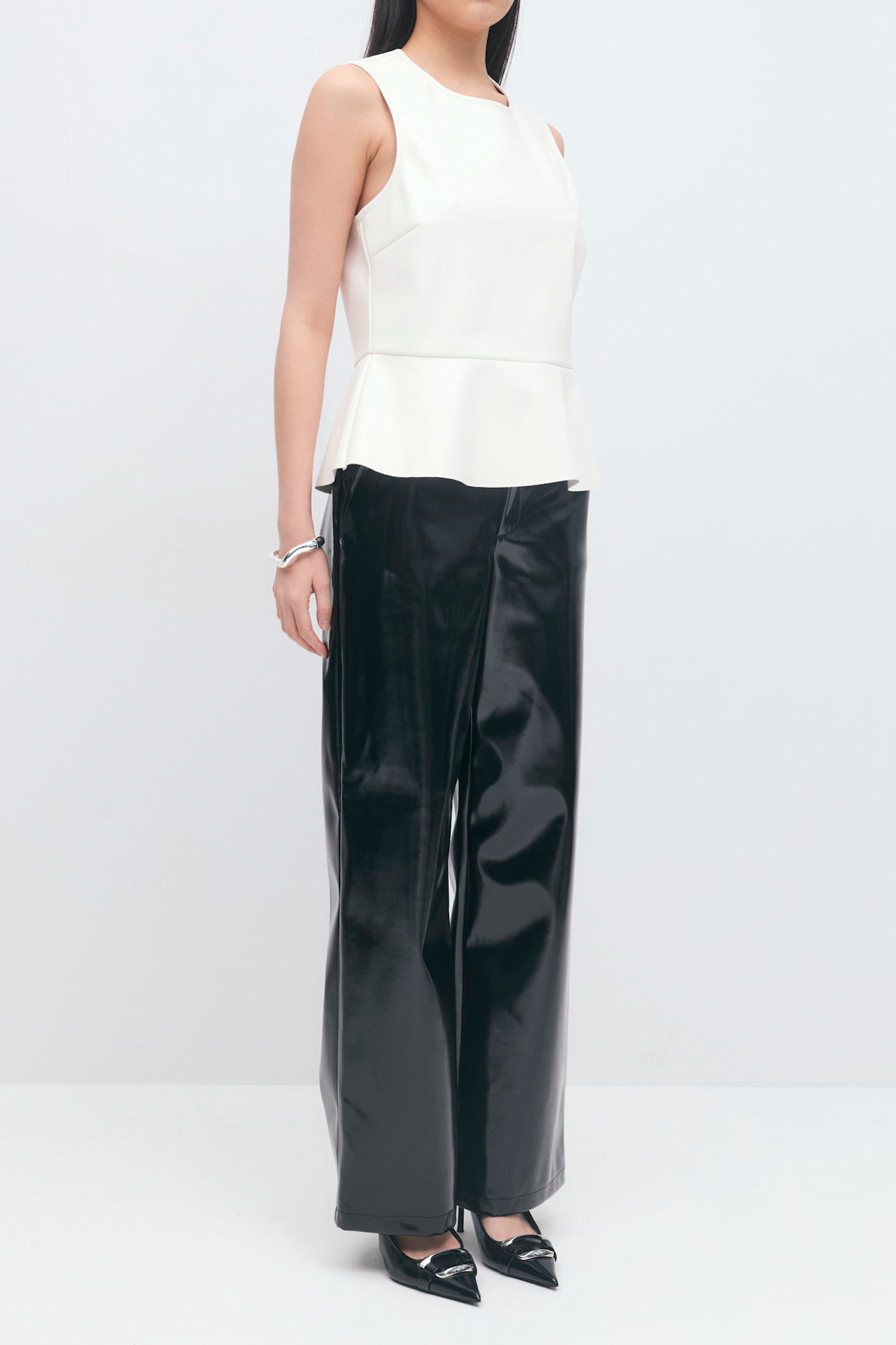 Coated pu straight trousers 25856 black