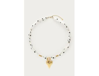 Witte ketting met zwarte polkadot en hartje MJ15209 Goud