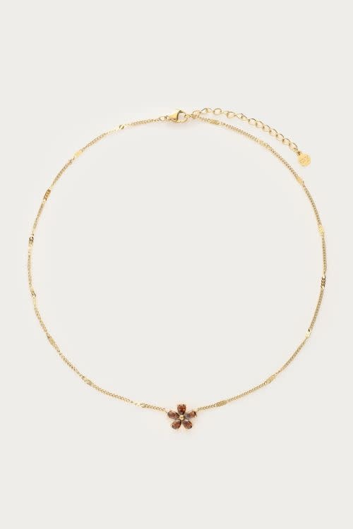 Necklace brown strass flower MJ15283