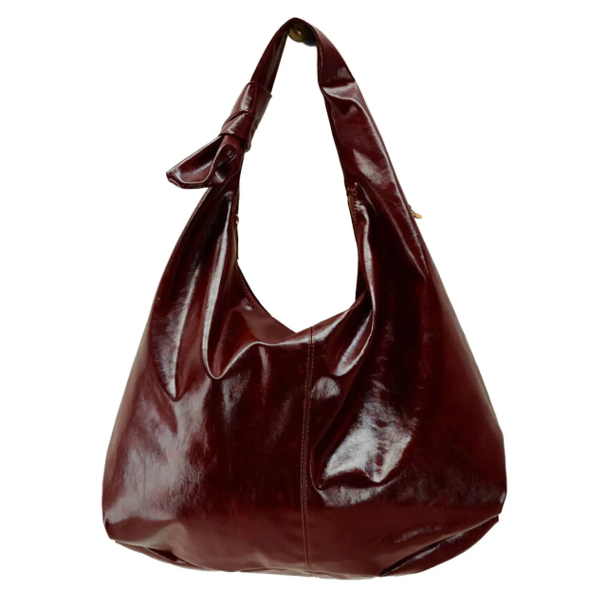 Burgundy grote PU schoudertas met knoop MJ15229