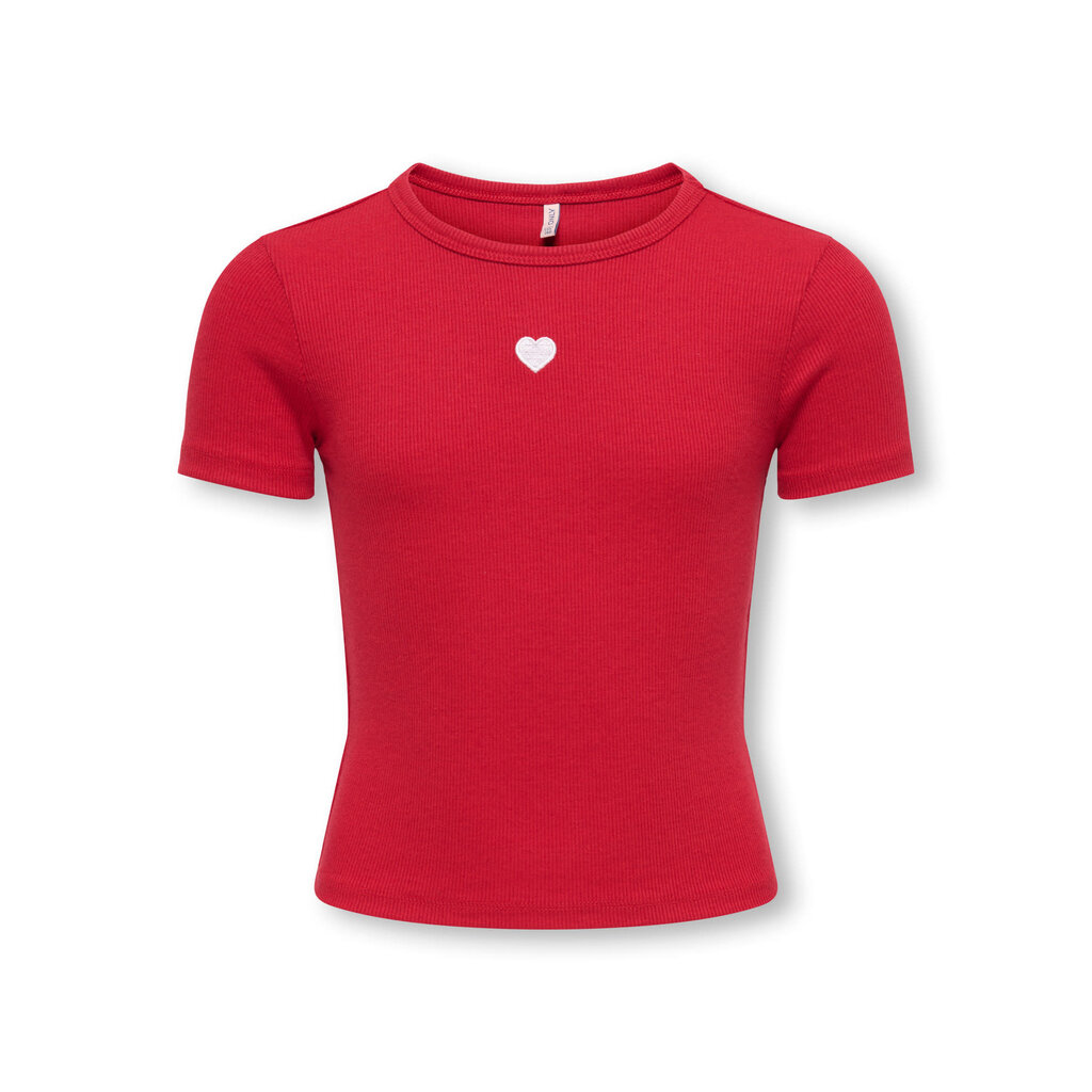 KIDS ONLY KOGELVA JUNE EMB S/S TEE CS JRS 15368642 Barbados Cherry Heart/Cloud Dancer/EMB