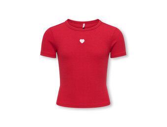 KOGELVA JUNE EMB S/S TEE CS JRS 15368642 Barbados Cherry Heart/Cloud Dancer/EMB