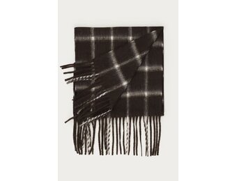 Bruin geruite sjaal met franjes MJ15788