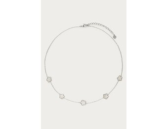 Minimalistische ketting met parelmoer bloemen MJ10057 Zilver