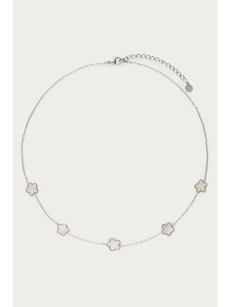 Minimalistische ketting met parelmoer bloemen MJ10057 Zilver