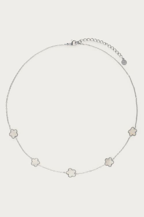 Minimalistische ketting met parelmoer bloemen MJ10057 Zilver