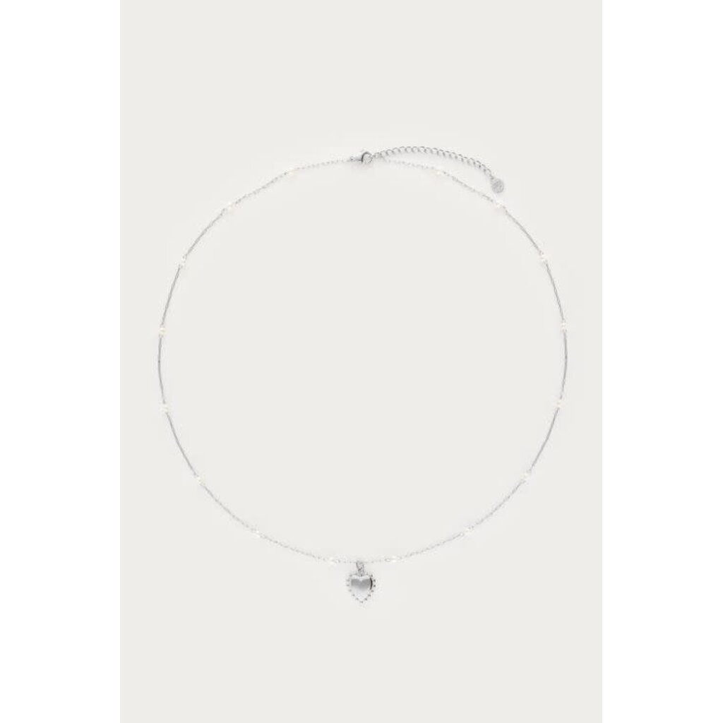Ketting met hartjes bedel en imitatieparels MJ09228 Zilver