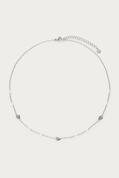 Ketting met hartjes en imitatieparels MJ10119 Zilver