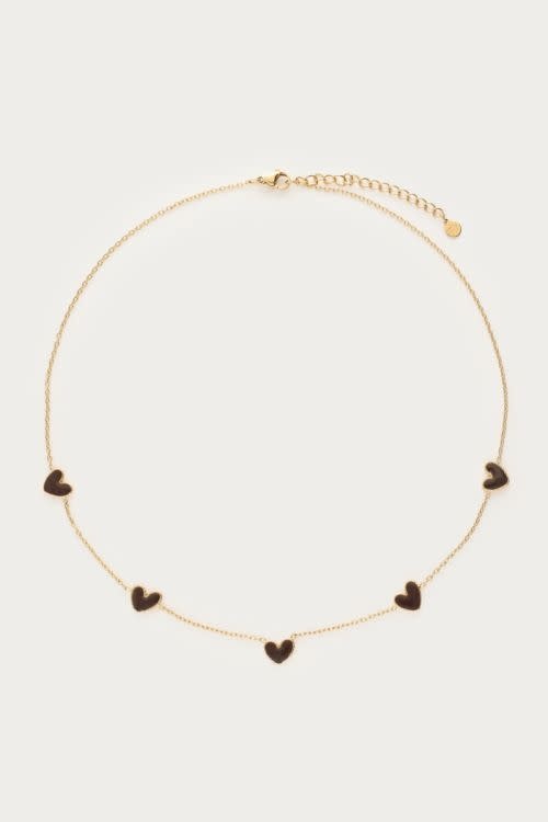 Ketting met bruine hartjes MJ15745 Goud