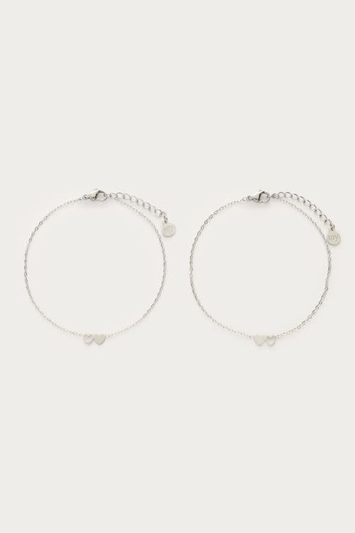 Bracelet besties 2 hearts MJ10342 Silver
