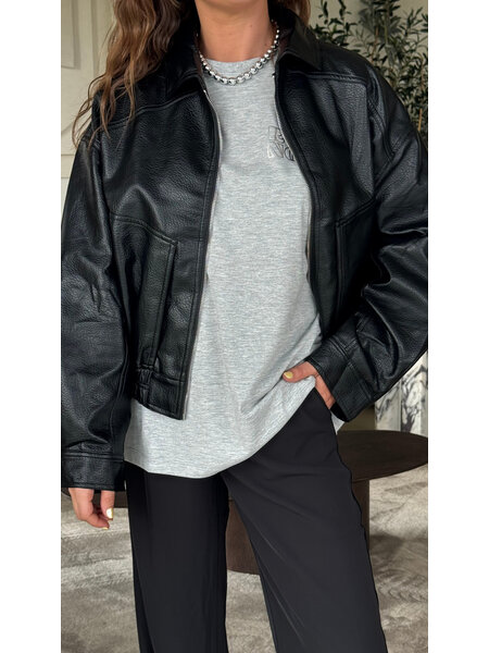 Stockholm jacket faux leather - zwart