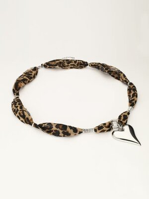 Necklace leopard cord heart  MJ12040 Silver