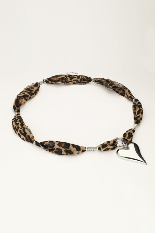 Necklace leopard cord heart  MJ12040 Silver