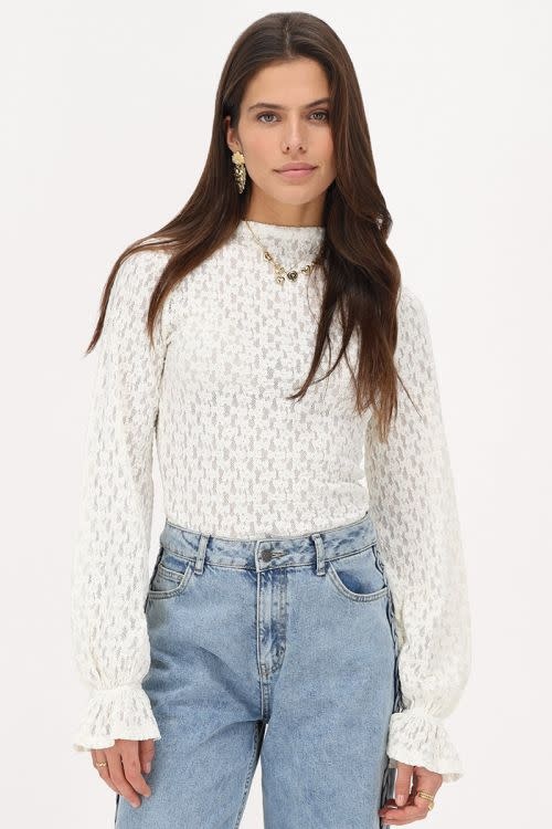Witte kanten top met cuff MJ13264-0900