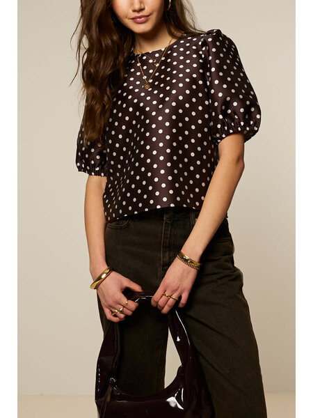 Polkadot top with puff sleeves MJ15402 Brown