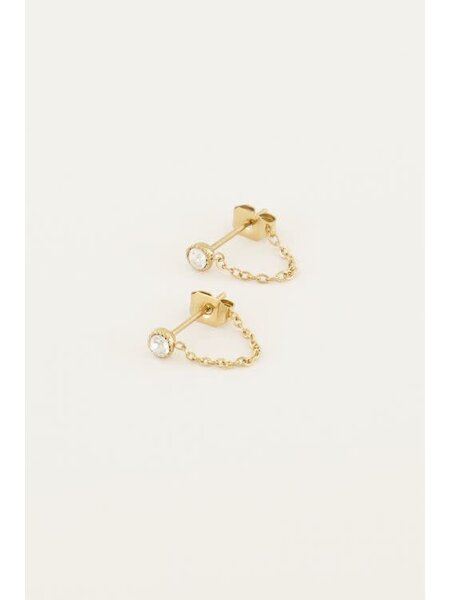 Oorbellen met ketting & steentje MJ06891 goud