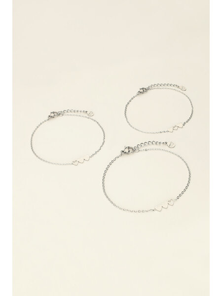 Armbands 3 hearts mother & mini  MJ09776 Zilver