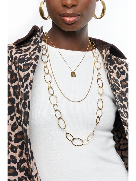 Necklace long hammered chain MJ14116 Gold
