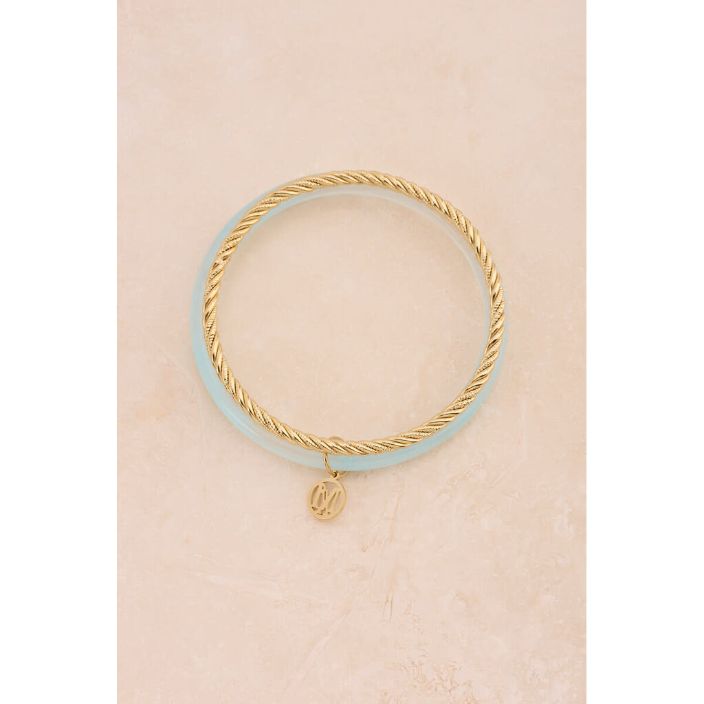 Bangle set thin light blue  MJ15838 Goud