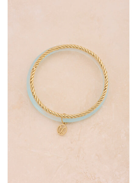 Bangle set thin light blue  MJ15838 Goud