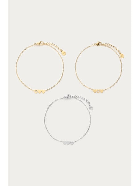 Bracelets 3 hearts 2 gold 1 silver MJ09649 Multicolor