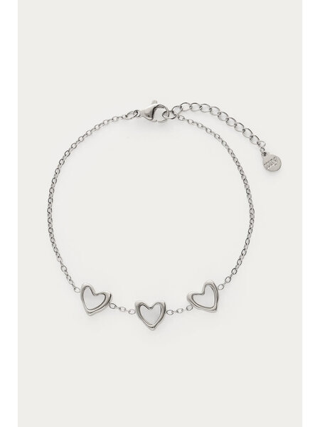 Armband pearl hearts MJ14893 Zilver