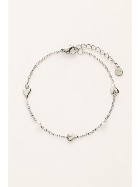 Armband hearts & pearls MJ10144 Zilver