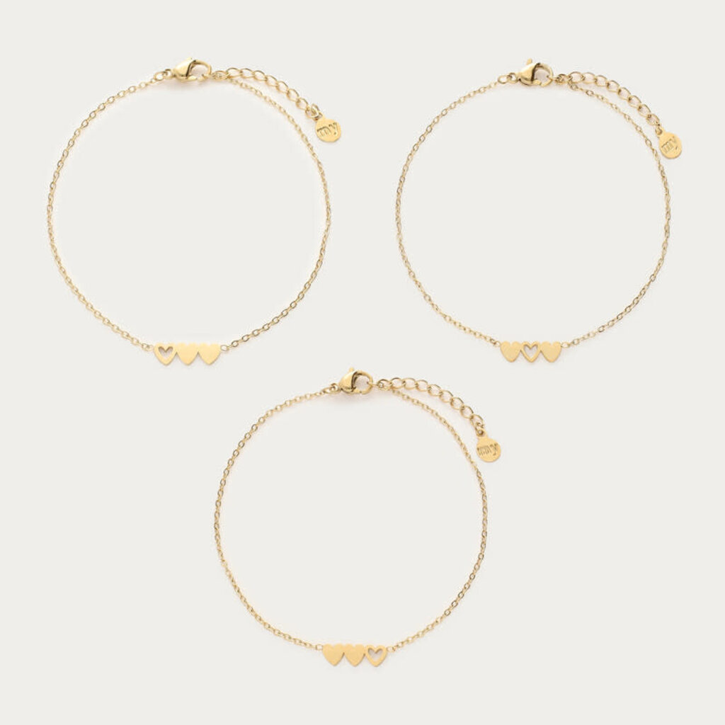 Bracelet set 3 hearts  MJ09022 Goud