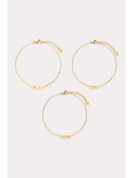Bracelet set 3 hearts  MJ09022 Goud
