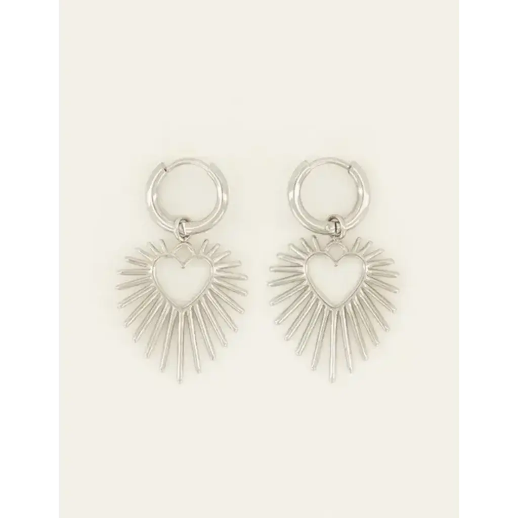 Oorbellens with heart & sunrays MJ07878 - Zilver
