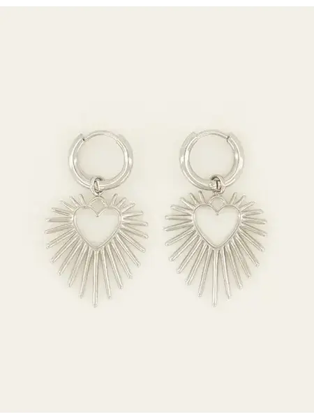 Oorbellens with heart & sunrays MJ07878 - Zilver