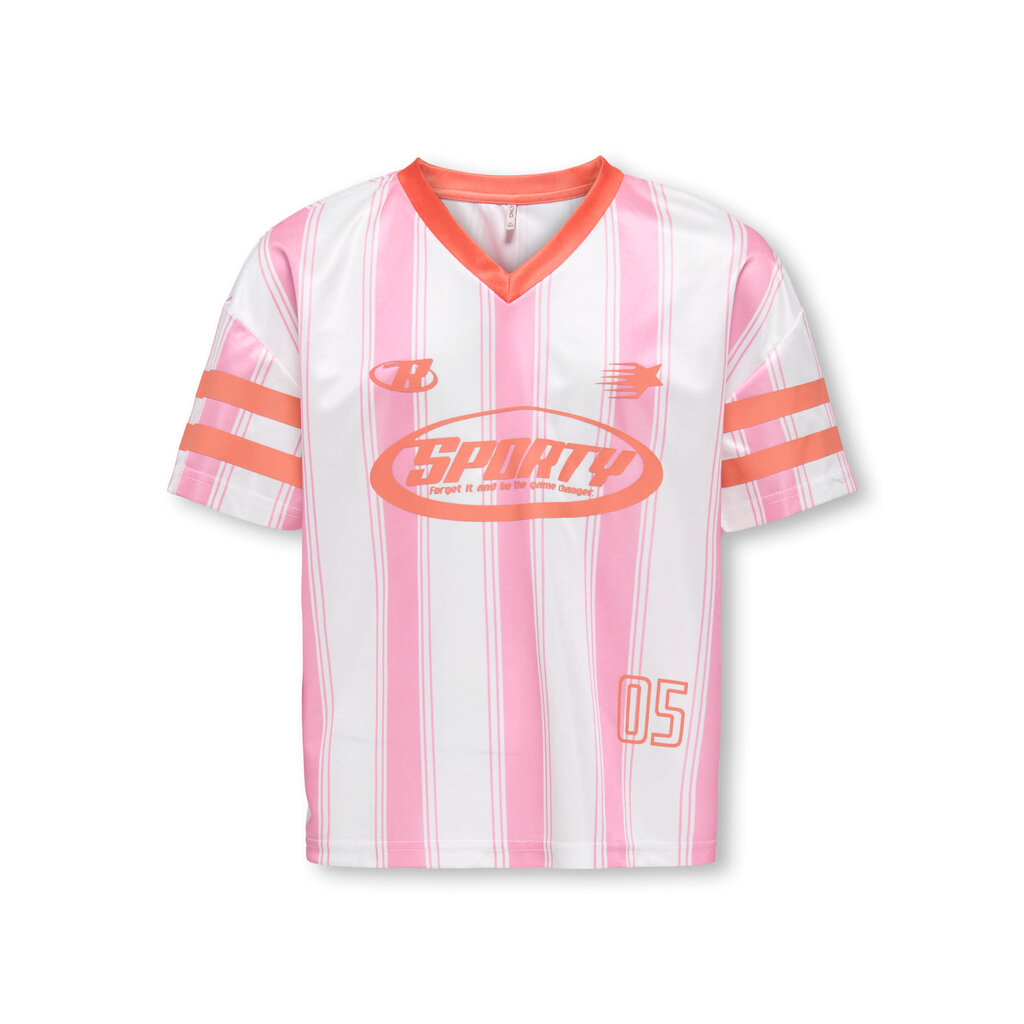 KIDS ONLY KOGLULA S/S V-NECK SPORTY TOP CS JRS 15379283 Bright White Begonia Pink Stripes/Tigerlily Letters