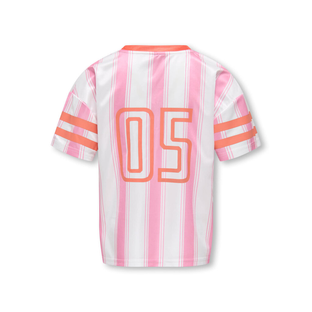 KIDS ONLY KOGLULA S/S V-NECK SPORTY TOP CS JRS 15379283 Bright White Begonia Pink Stripes/Tigerlily Letters