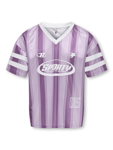 KIDS ONLY KOGLULA S/S V-NECK SPORTY TOP CS JRS 15379283 Lilac Breeze Crushed Grape Stripes/White Letters