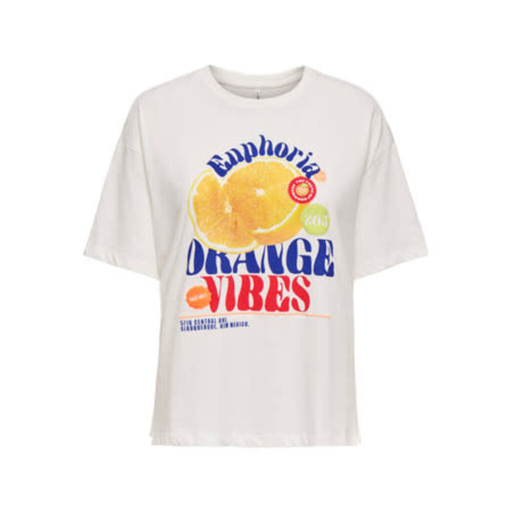 KIDS ONLY KOGBOLETTE LIFE S/S TOP JRS 15371458 Cloud Dancer Orange Vibes