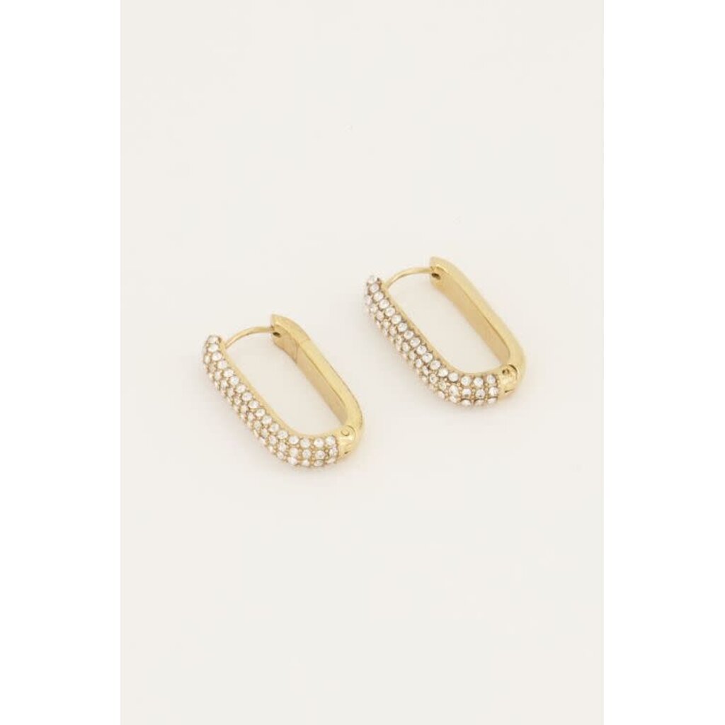 Rechthoekige oorhangers met steentjes MJ05574 Goud