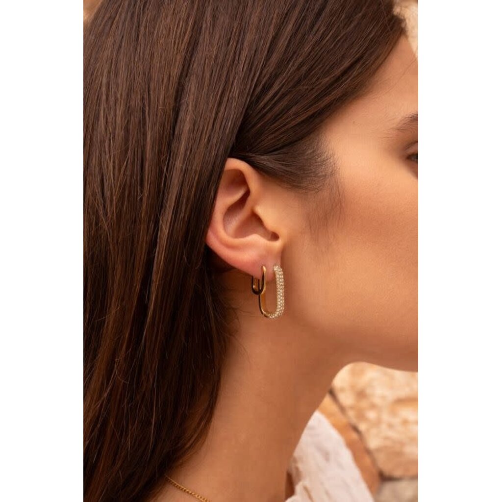 Rechthoekige oorhangers met steentjes MJ05574 Goud