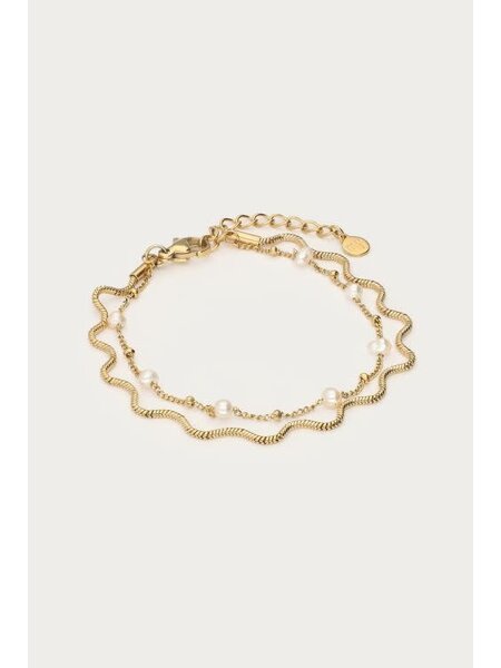 Bracelet dubble chain mini pearls  MJ15369 Gold