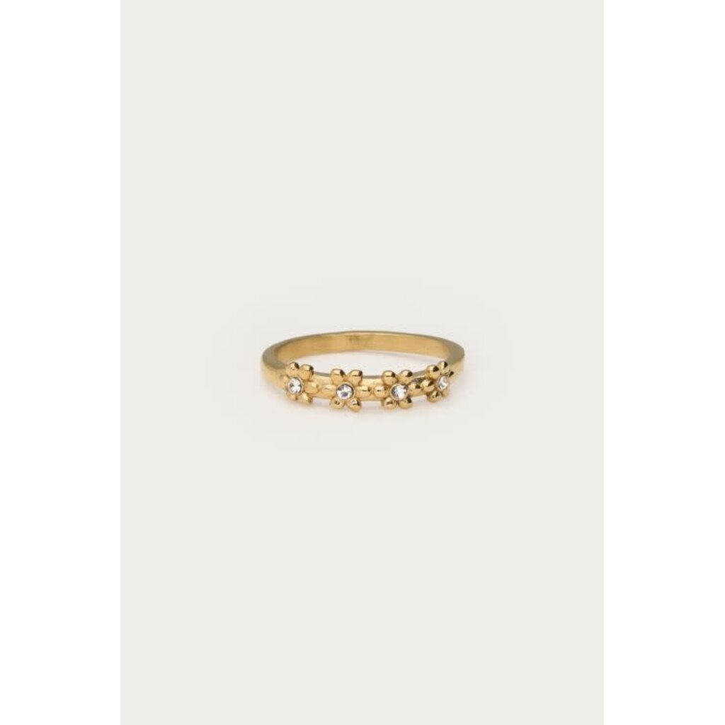Ring met bloemen & steentjes MJ05609 Goud