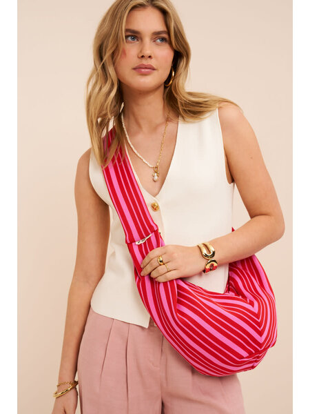 Rode crossbody tas met beige strepen MJ15849