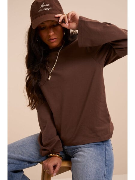 Oversized T-shirt met lange mouwen  MJ16248 Bruin