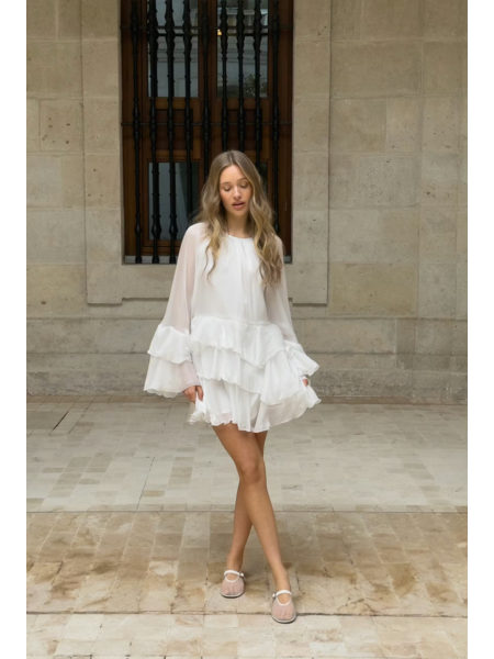 Gina Tricot Flowy frill mini dress 27446 Champagne