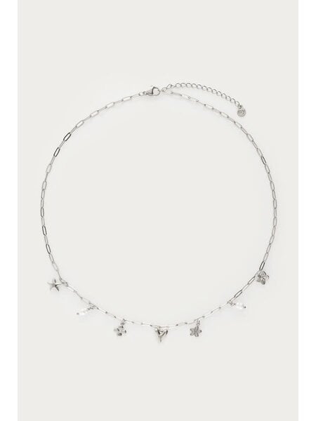 Minimalistische schakelketting met zeven bedels MJ15976 zilver