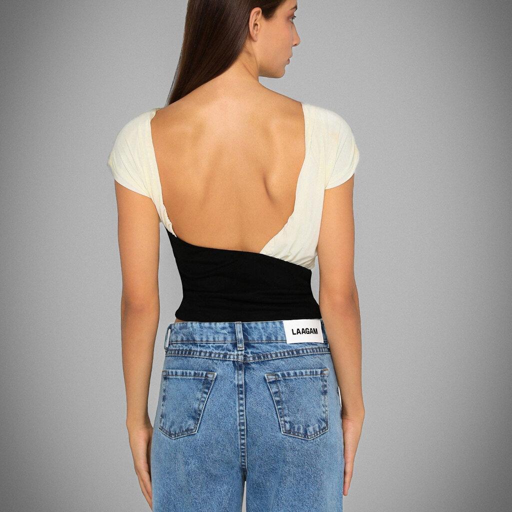 LAAGAM GEMINI ECRU DRAPED TOP BPSS2404