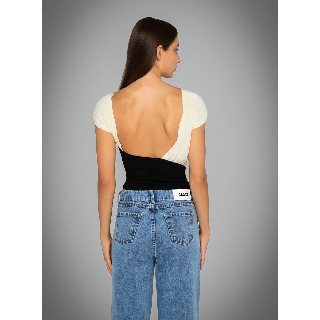 LAAGAM GEMINI ECRU DRAPED TOP BPSS2404